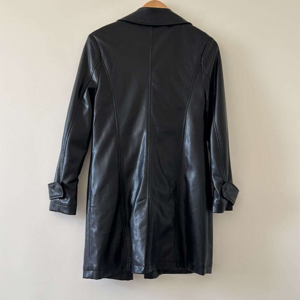 Y2K Bagatelle Faux Leather Trench Coat Black Size S Biker Chic - Picture 5 of 7